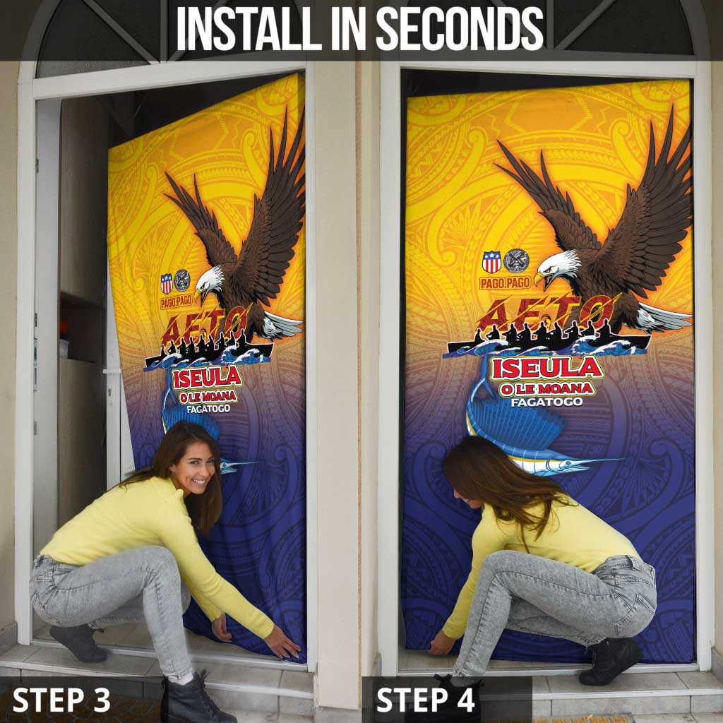 American Samoa Fautasi Door Cover Bald Eage and Sailfish with Kakau Motifs - Wonder Print Shop