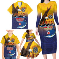 American Samoa Fautasi Family Matching Long Sleeve Bodycon Dress and Hawaiian Shirt Bald Eage and Sailfish with Kakau Motifs - Wonder Print Shop