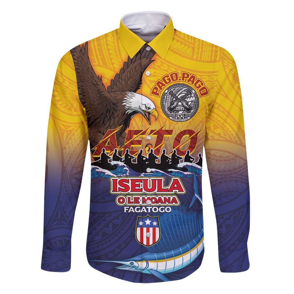 American Samoa Fautasi Family Matching Long Sleeve Bodycon Dress and Hawaiian Shirt Bald Eage and Sailfish with Kakau Motifs - Wonder Print Shop