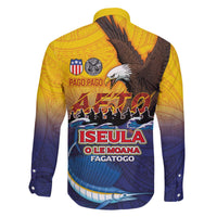 American Samoa Fautasi Family Matching Off The Shoulder Long Sleeve Dress and Hawaiian Shirt Bald Eage and Sailfish with Kakau Motifs - Wonder Print Shop