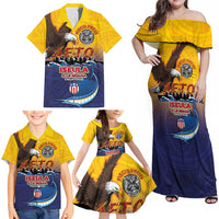 American Samoa Fautasi Family Matching Off Shoulder Maxi Dress and Hawaiian Shirt Bald Eage and Sailfish with Kakau Motifs - Wonder Print Shop