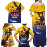 American Samoa Fautasi Family Matching Off Shoulder Maxi Dress and Hawaiian Shirt Bald Eage and Sailfish with Kakau Motifs - Wonder Print Shop