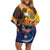 American Samoa Fautasi Family Matching Off Shoulder Short Dress and Hawaiian Shirt Bald Eage and Sailfish with Kakau Motifs - Wonder Print Shop