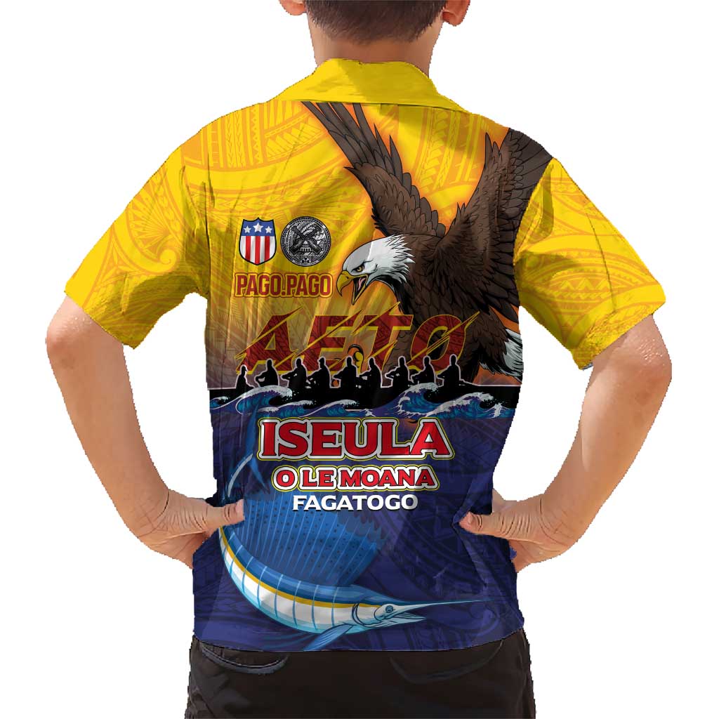 American Samoa Fautasi Family Matching Short Sleeve Bodycon Dress and Hawaiian Shirt Bald Eage and Sailfish with Kakau Motifs - Wonder Print Shop