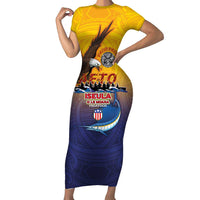 American Samoa Fautasi Family Matching Short Sleeve Bodycon Dress and Hawaiian Shirt Bald Eage and Sailfish with Kakau Motifs - Wonder Print Shop