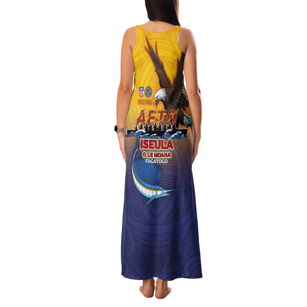 American Samoa Fautasi Family Matching Tank Maxi Dress and Hawaiian Shirt Bald Eage and Sailfish with Kakau Motifs - Wonder Print Shop