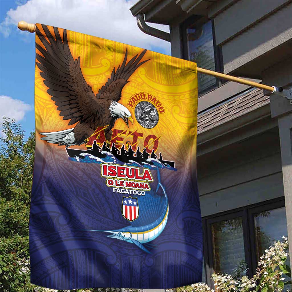 American Samoa Fautasi Garden Flag Bald Eage and Sailfish with Kakau Motifs - Wonder Print Shop