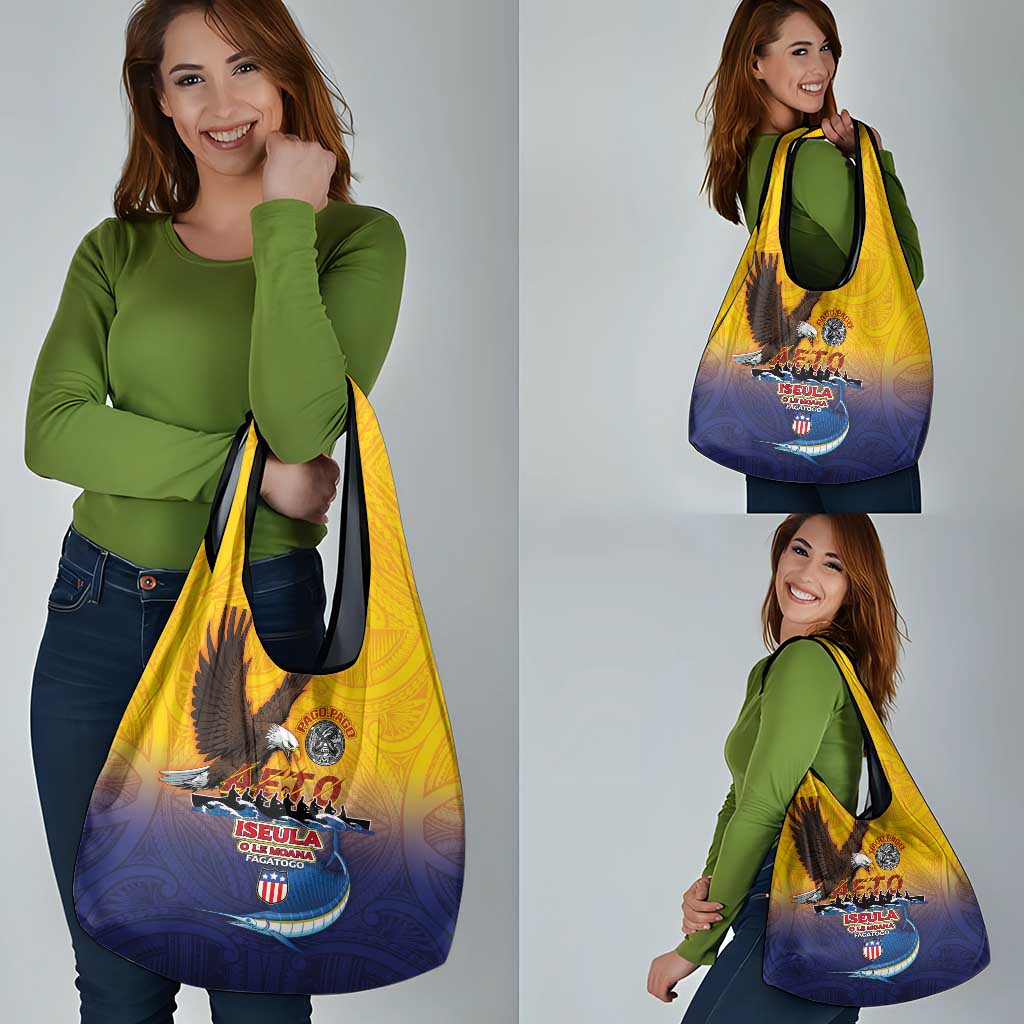 American Samoa Fautasi Grocery Bag Bald Eage and Sailfish with Kakau Motifs - Wonder Print Shop