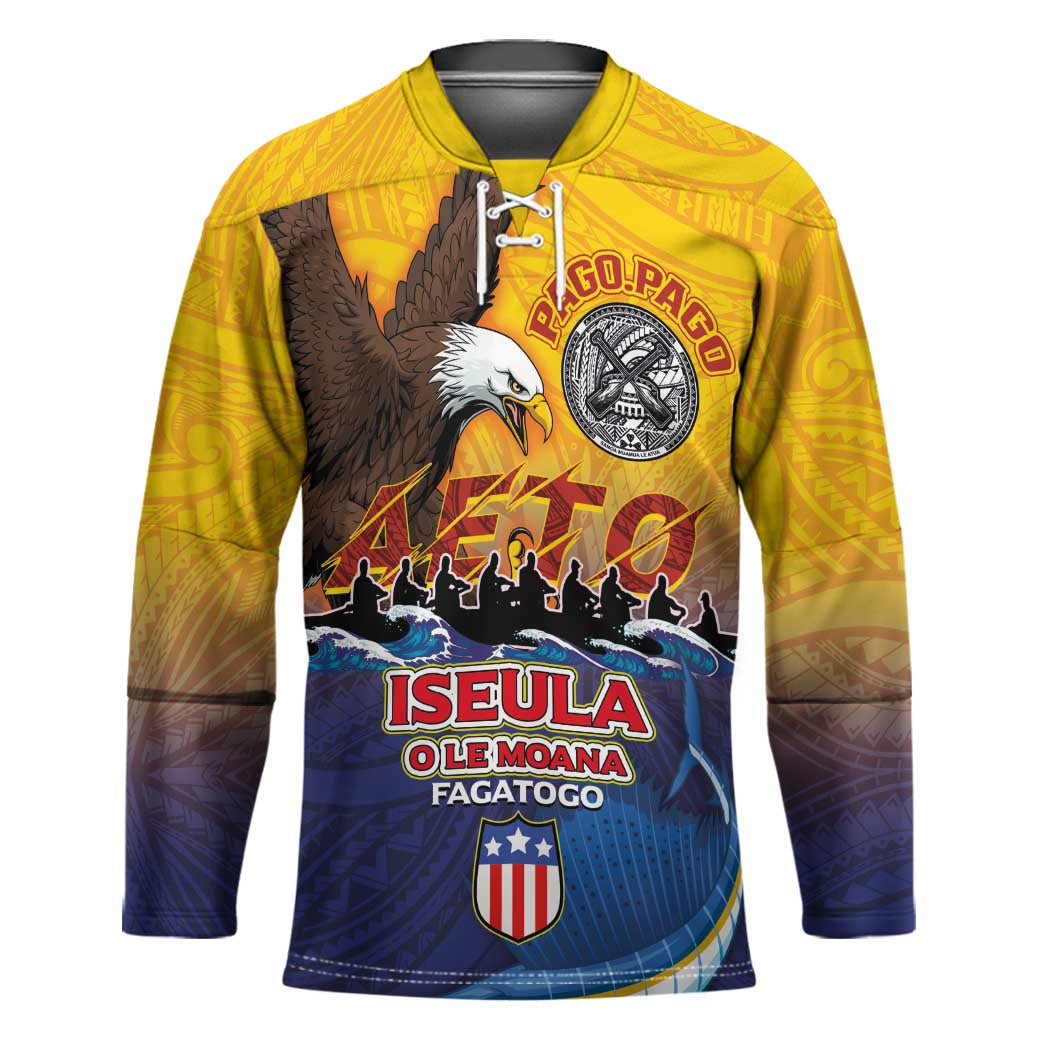 American Samoa Fautasi Hockey Jersey Bald Eage and Sailfish with Kakau Motifs - Wonder Print Shop