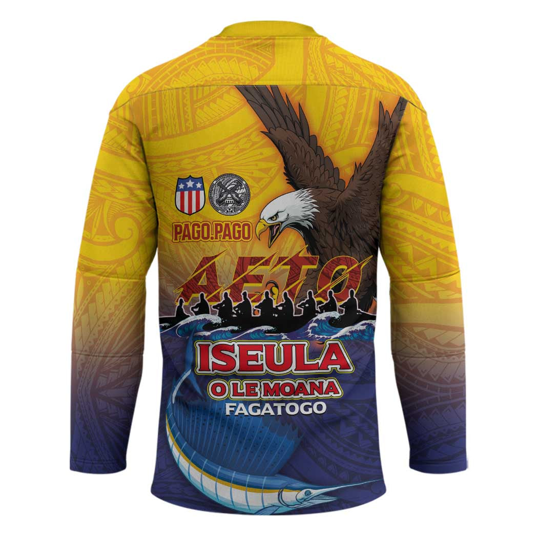American Samoa Fautasi Hockey Jersey Bald Eage and Sailfish with Kakau Motifs - Wonder Print Shop