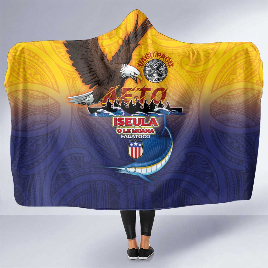 American Samoa Fautasi Hooded Blanket Bald Eage and Sailfish with Kakau Motifs - Wonder Print Shop