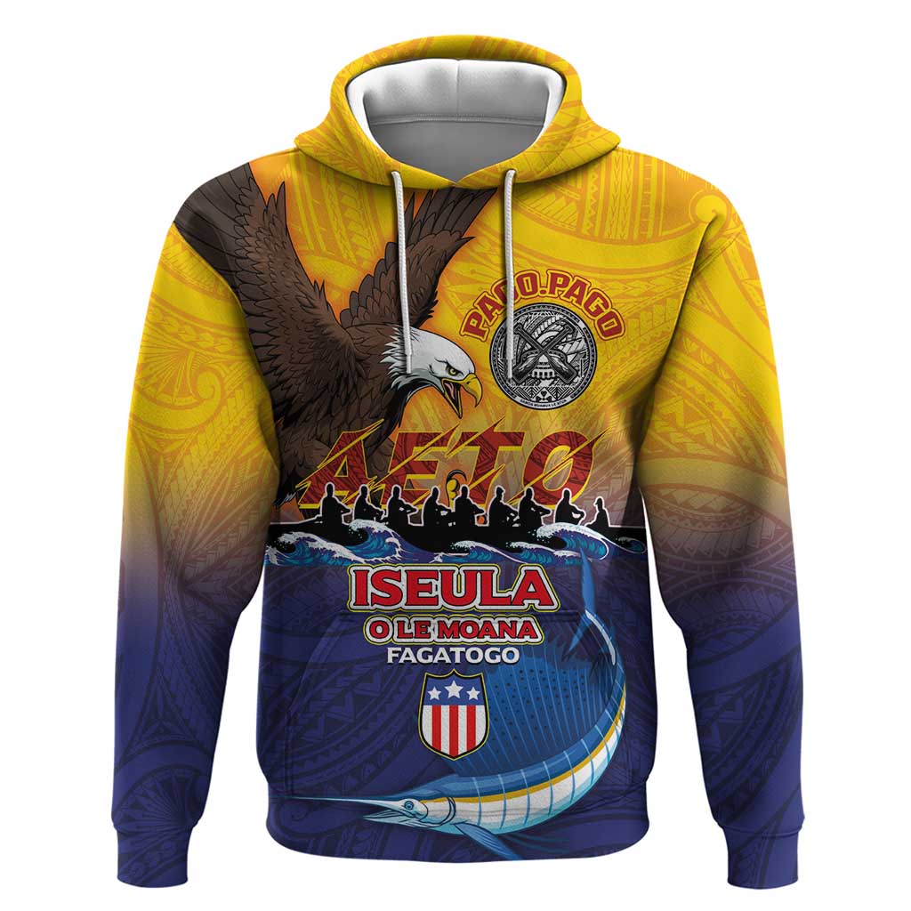 American Samoa Fautasi Hoodie Bald Eage and Sailfish with Kakau Motifs - Wonder Print Shop