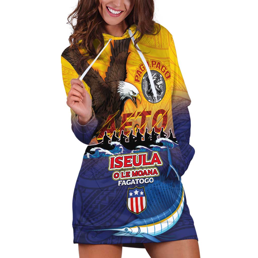 American Samoa Fautasi Hoodie Dress Bald Eage and Sailfish with Kakau Motifs - Wonder Print Shop