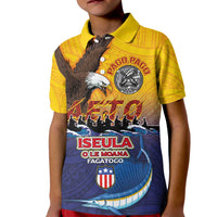 American Samoa Fautasi Kid Polo Shirt Bald Eage and Sailfish with Kakau Motifs - Wonder Print Shop