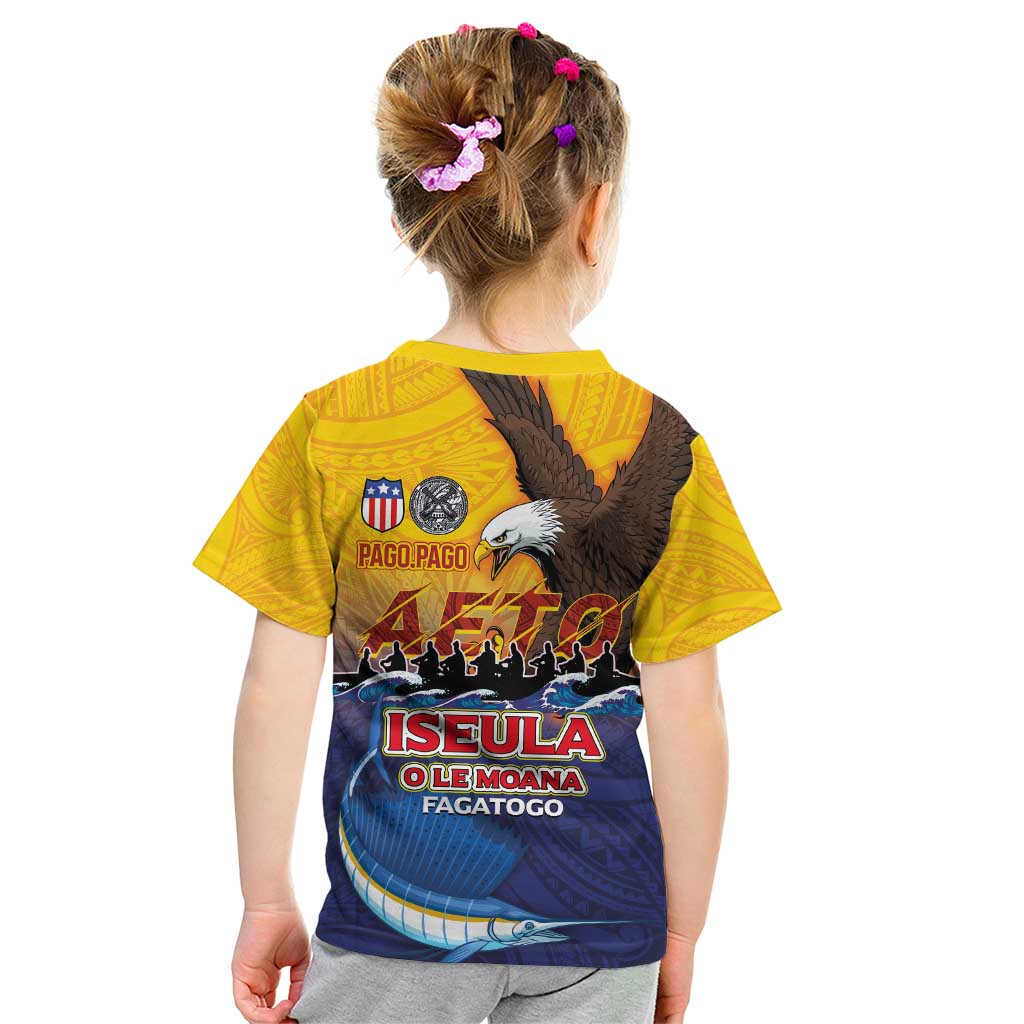 American Samoa Fautasi Kid T Shirt Bald Eage and Sailfish with Kakau Motifs - Wonder Print Shop