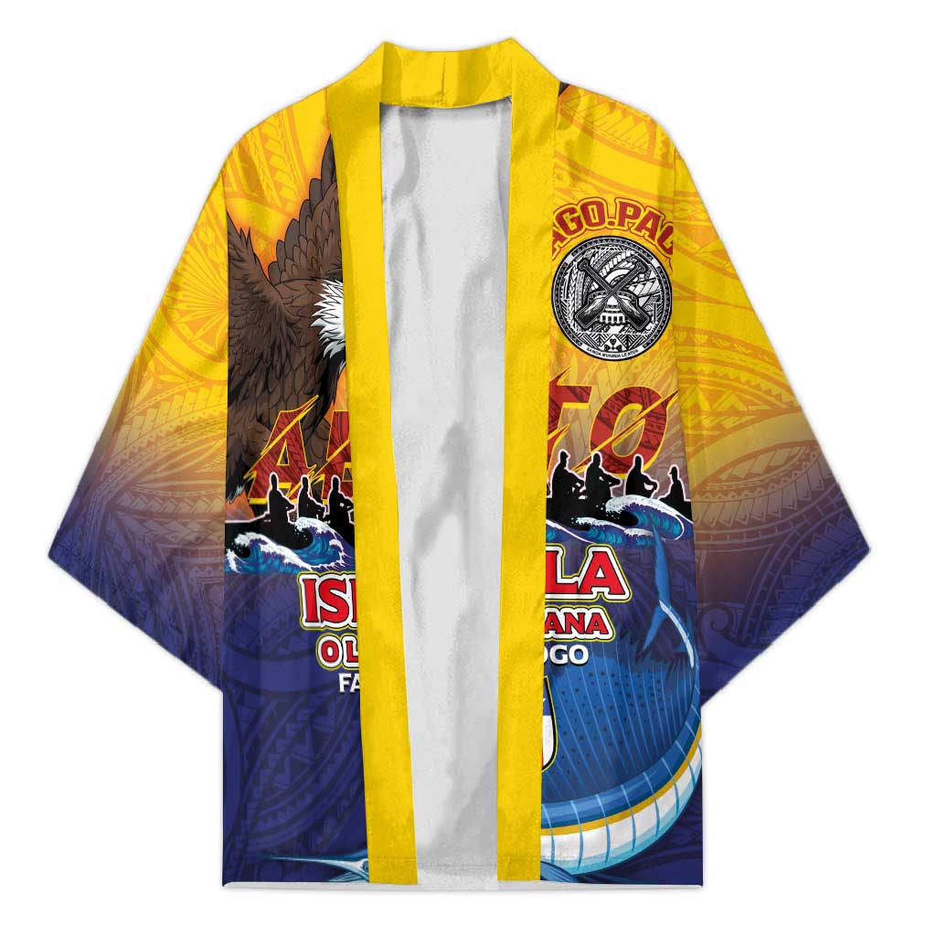 American Samoa Fautasi Kimono Bald Eage and Sailfish with Kakau Motifs - Wonder Print Shop