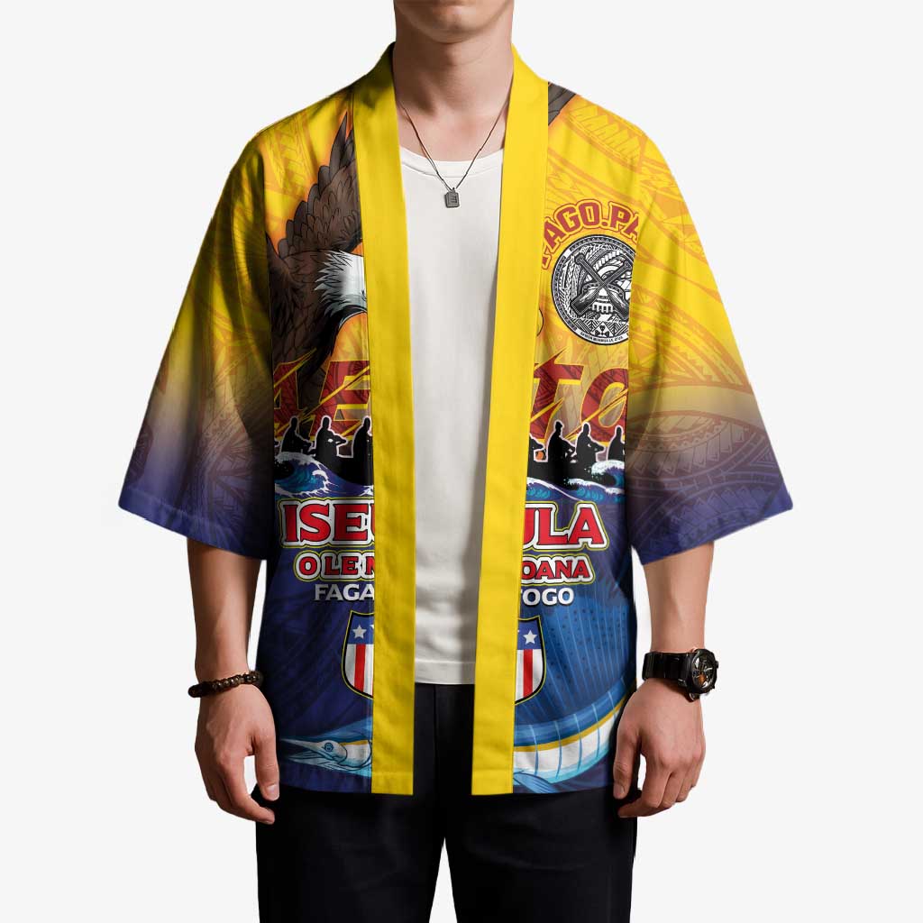 American Samoa Fautasi Kimono Bald Eage and Sailfish with Kakau Motifs - Wonder Print Shop