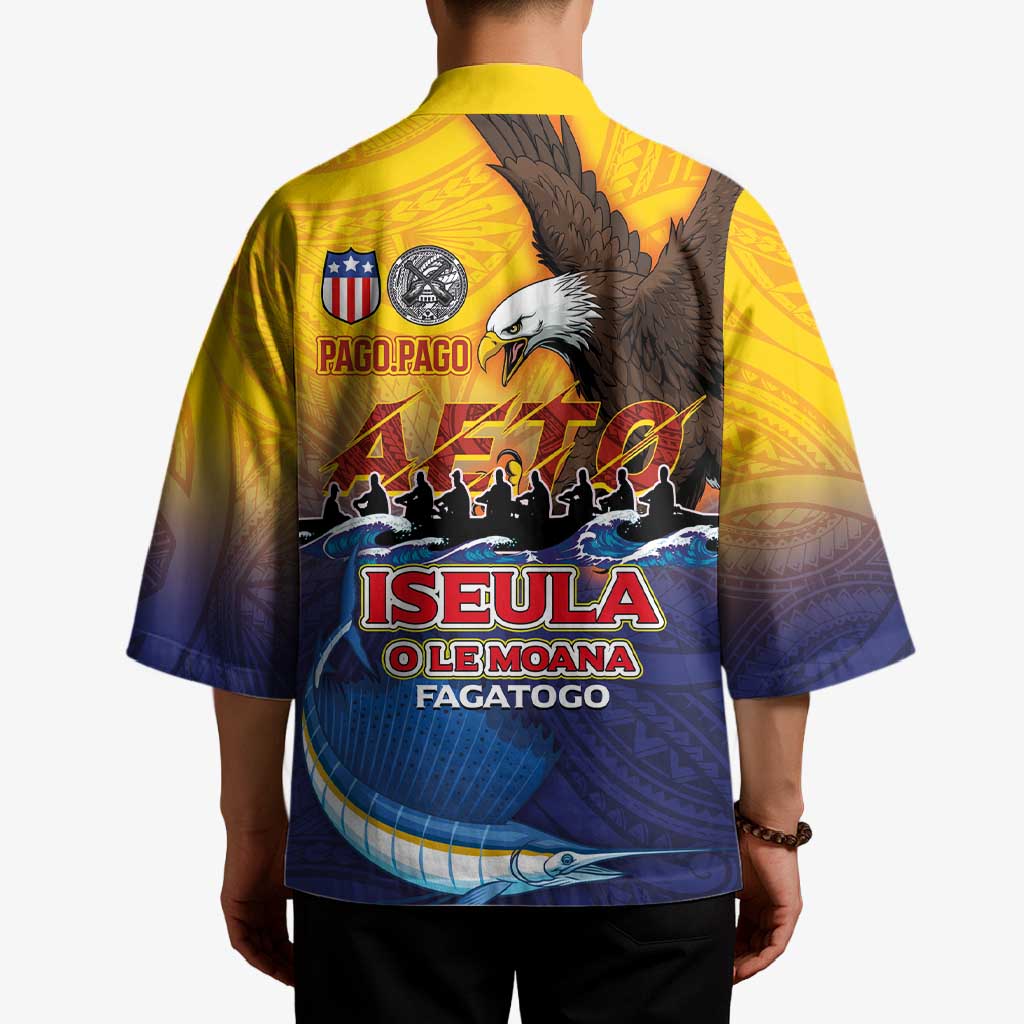 American Samoa Fautasi Kimono Bald Eage and Sailfish with Kakau Motifs - Wonder Print Shop