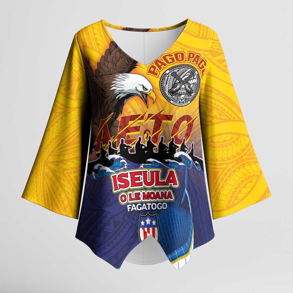 American Samoa Fautasi Kimono Sleeve Blouse Bald Eage and Sailfish with Kakau Motifs - Wonder Print Shop