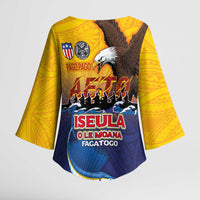 American Samoa Fautasi Kimono Sleeve Blouse Bald Eage and Sailfish with Kakau Motifs - Wonder Print Shop