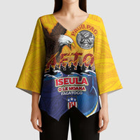American Samoa Fautasi Kimono Sleeve Blouse Bald Eage and Sailfish with Kakau Motifs - Wonder Print Shop