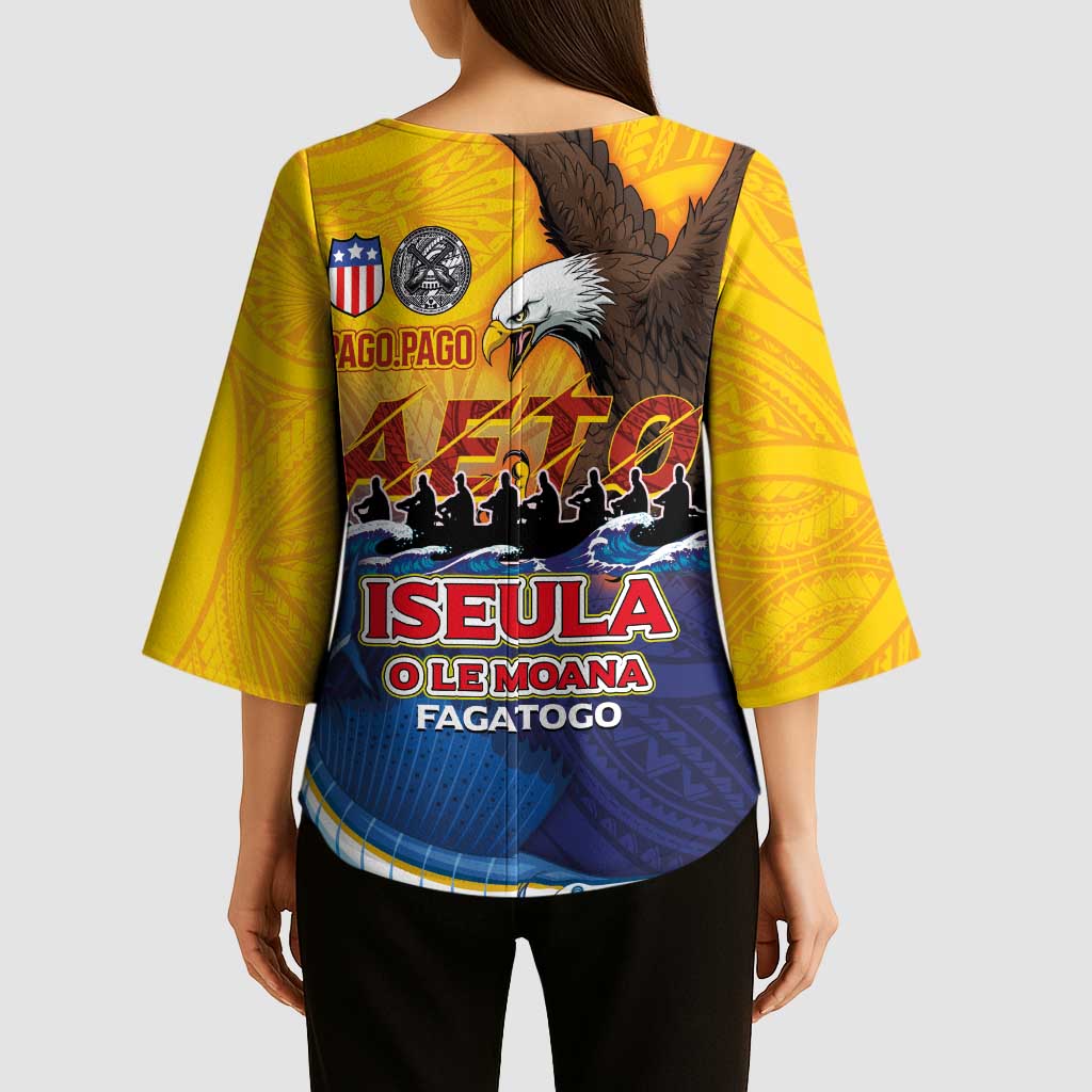 American Samoa Fautasi Kimono Sleeve Blouse Bald Eage and Sailfish with Kakau Motifs - Wonder Print Shop