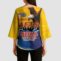 American Samoa Fautasi Kimono Sleeve Blouse Bald Eage and Sailfish with Kakau Motifs - Wonder Print Shop