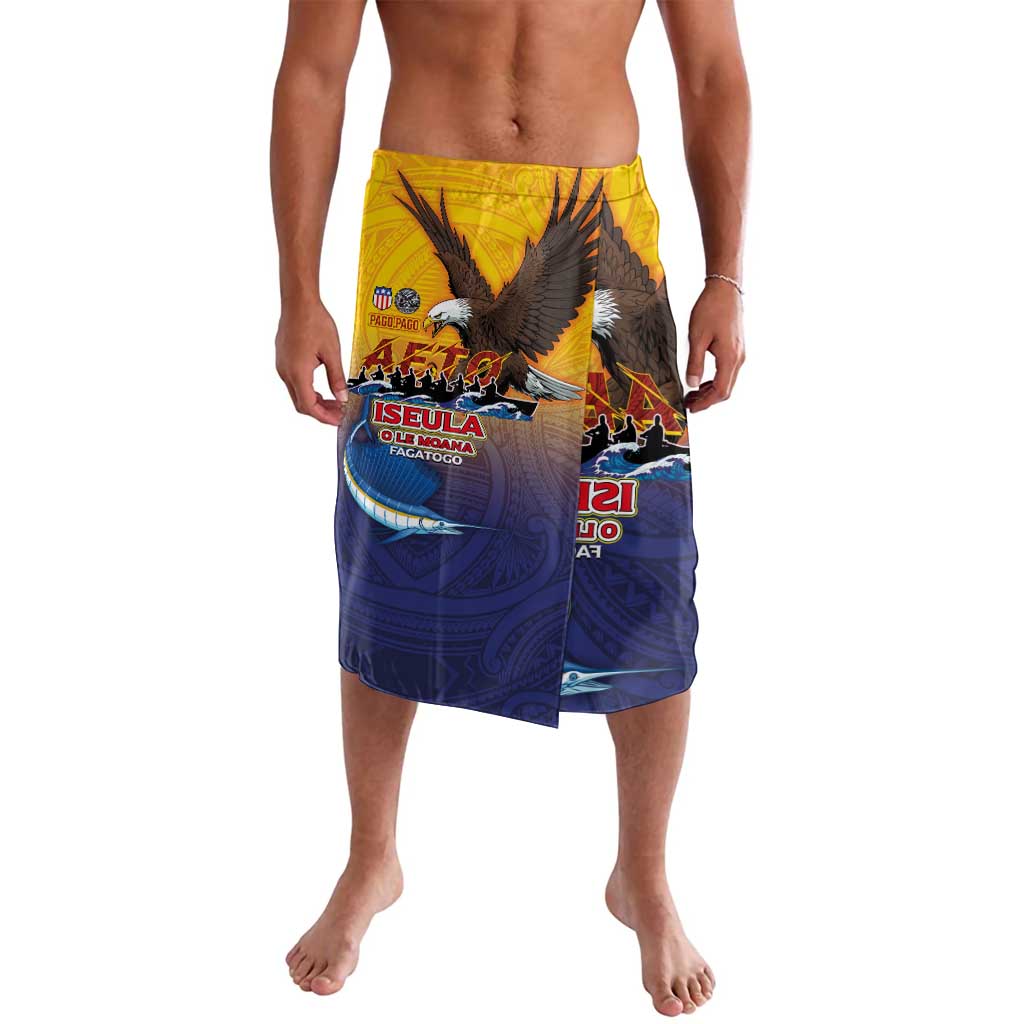 American Samoa Fautasi Lavalava Bald Eage and Sailfish with Kakau Motifs - Wonder Print Shop