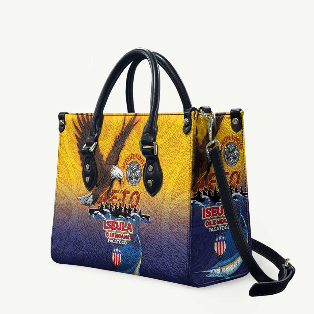 American Samoa Fautasi Leather Bag Bald Eage and Sailfish with Kakau Motifs - Wonder Print Shop