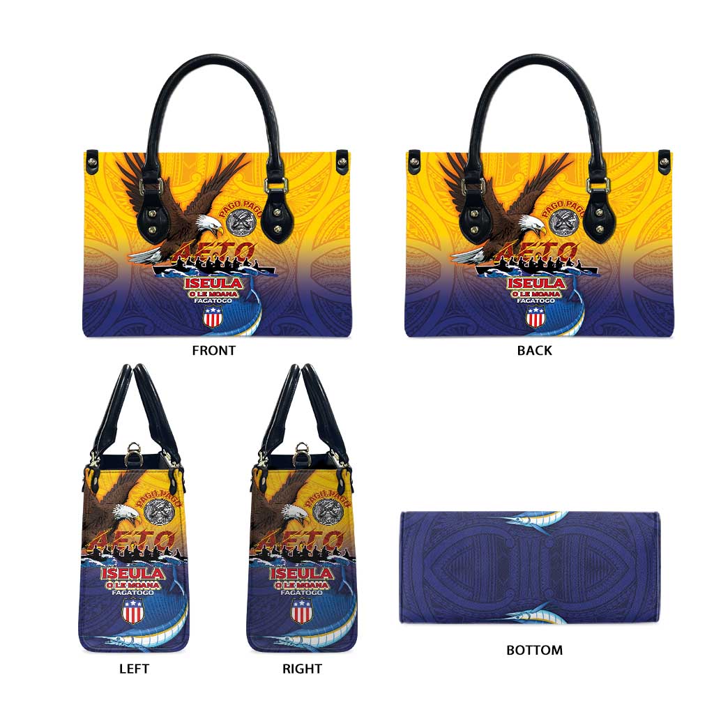 American Samoa Fautasi Leather Bag Bald Eage and Sailfish with Kakau Motifs - Wonder Print Shop