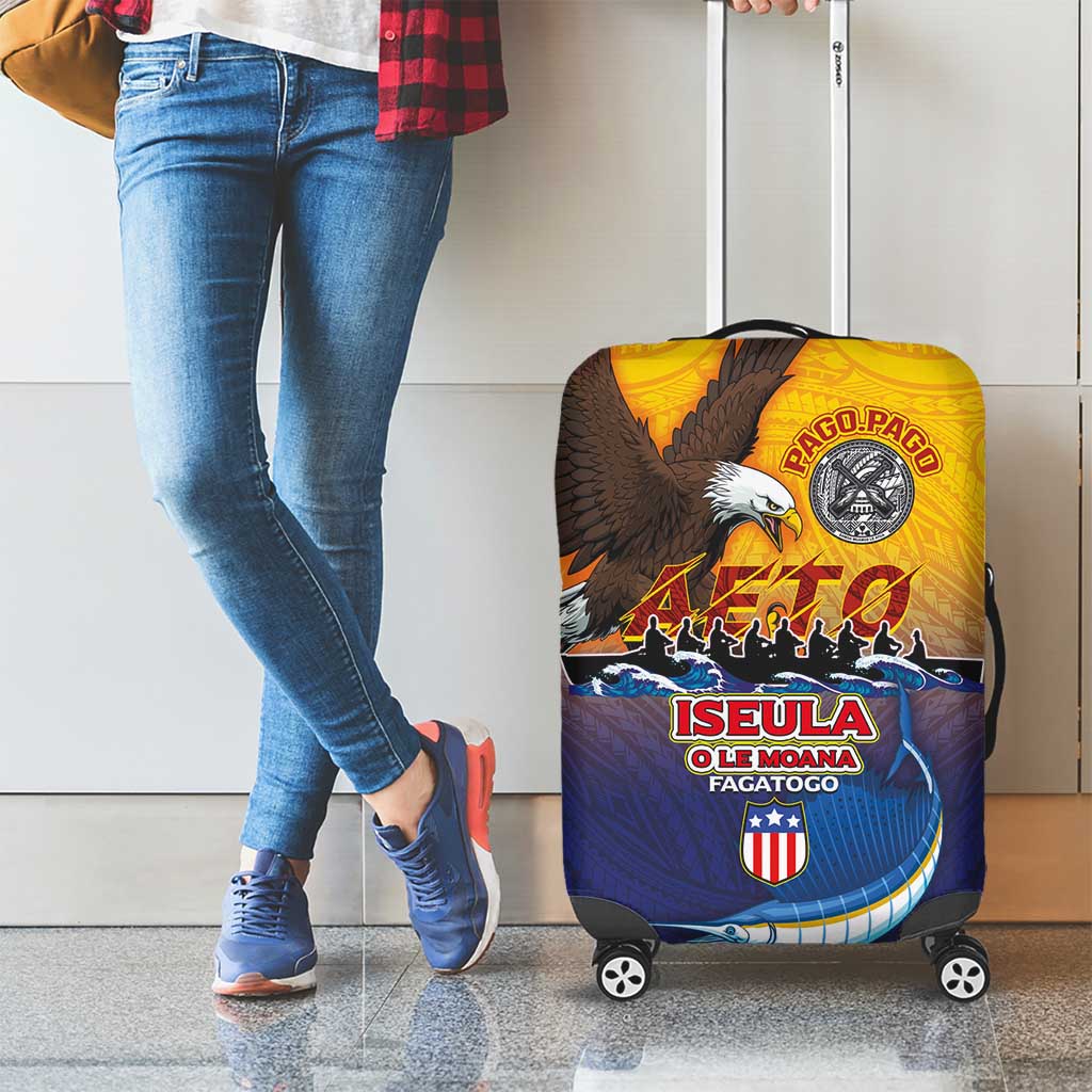 American Samoa Fautasi Luggage Cover Bald Eage and Sailfish with Kakau Motifs - Wonder Print Shop