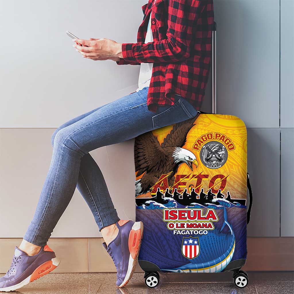 American Samoa Fautasi Luggage Cover Bald Eage and Sailfish with Kakau Motifs - Wonder Print Shop