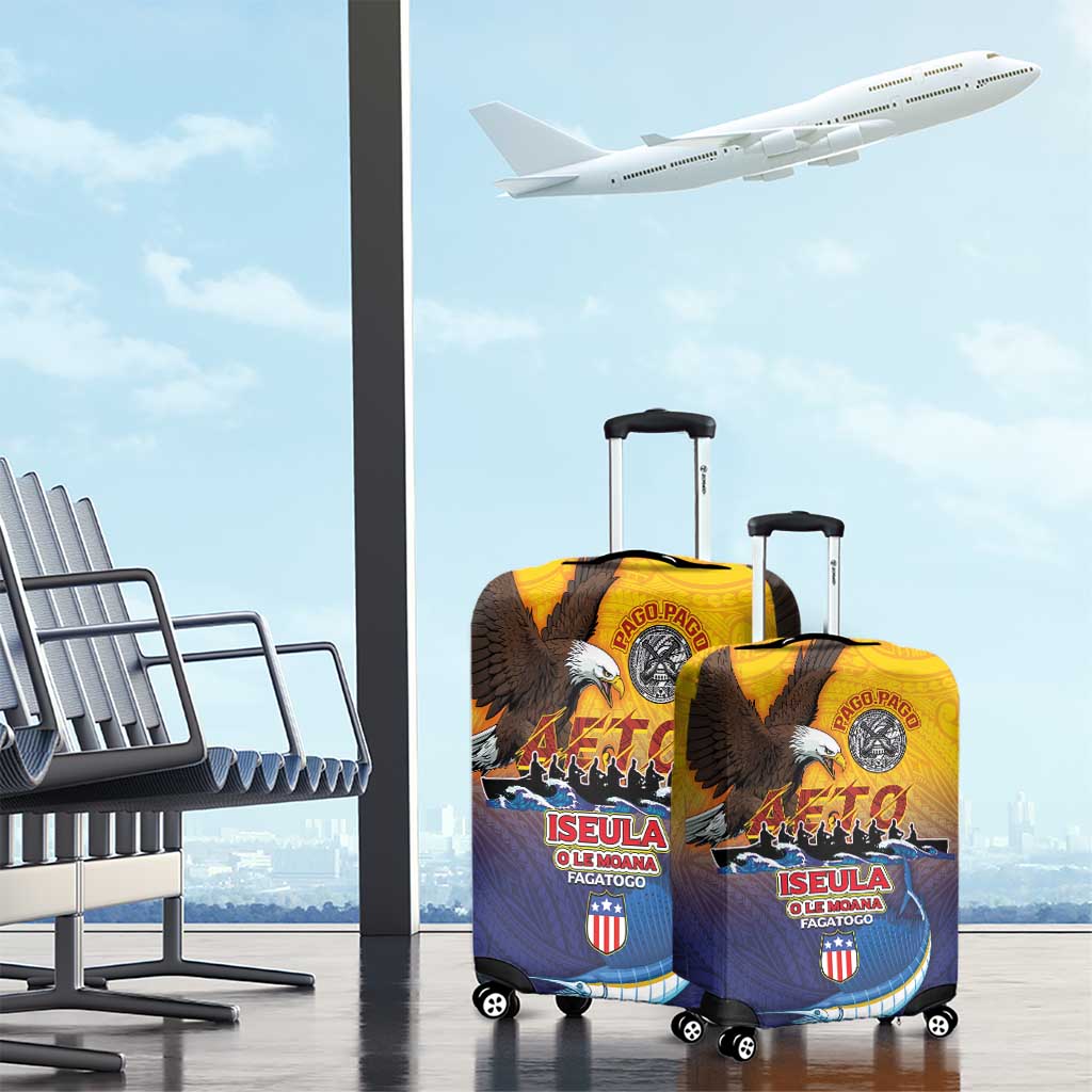 American Samoa Fautasi Luggage Cover Bald Eage and Sailfish with Kakau Motifs - Wonder Print Shop
