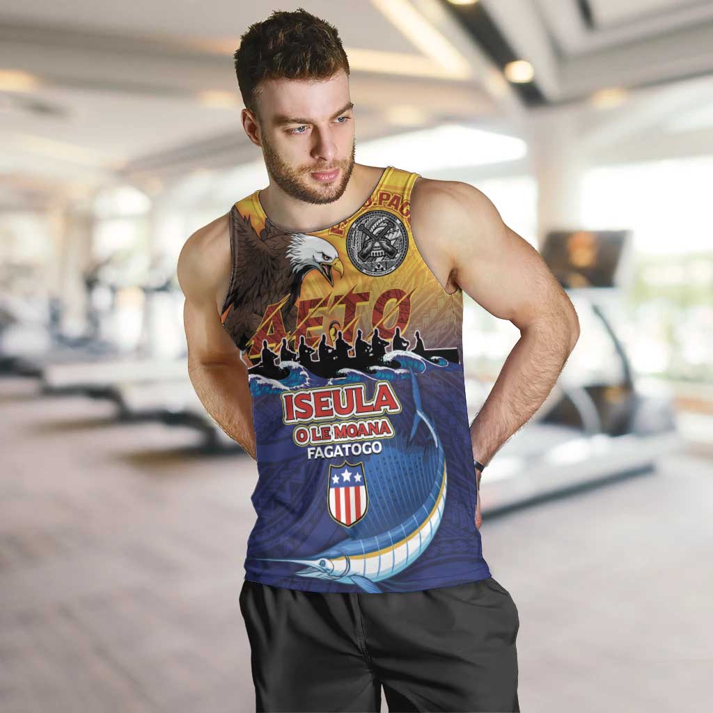 American Samoa Fautasi Men Tank Top Bald Eage and Sailfish with Kakau Motifs - Wonder Print Shop