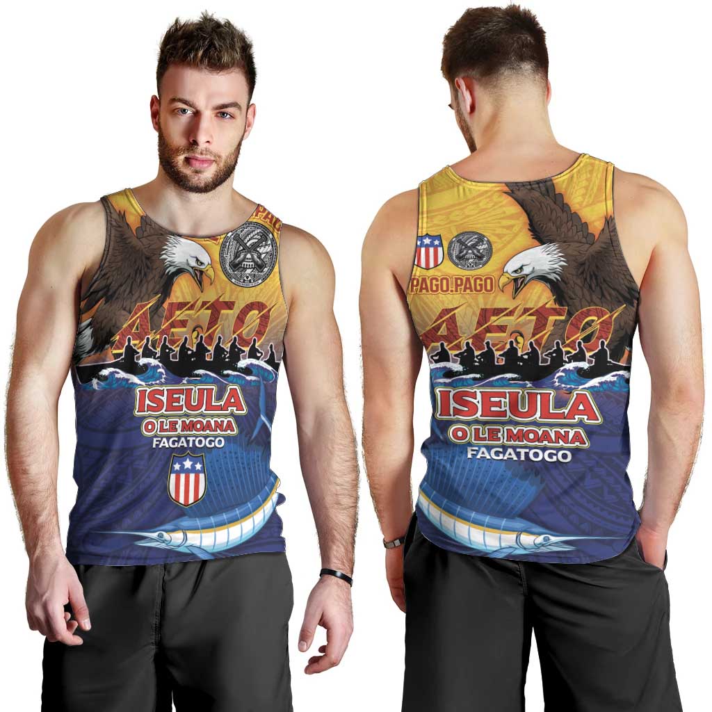 American Samoa Fautasi Men Tank Top Bald Eage and Sailfish with Kakau Motifs - Wonder Print Shop