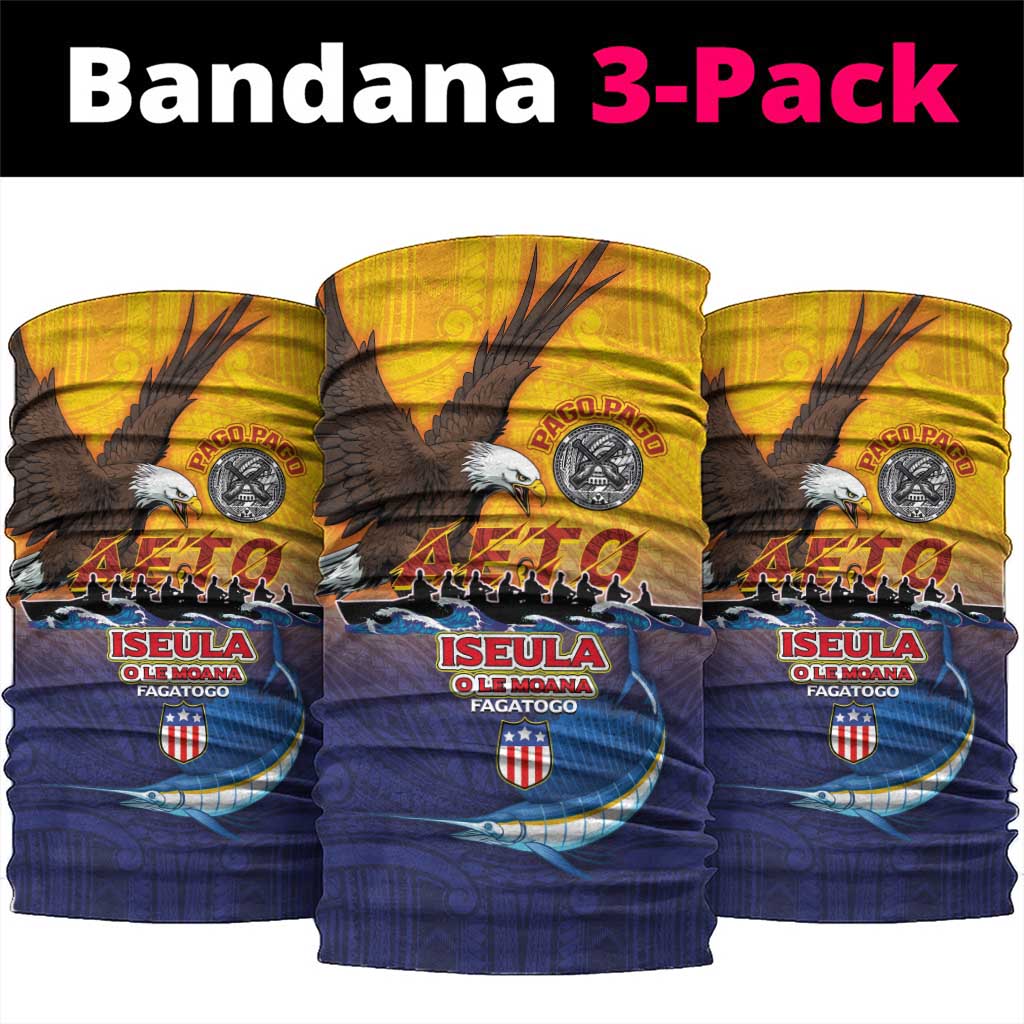 American Samoa Fautasi Neck Gaiter Bald Eage and Sailfish with Kakau Motifs - Wonder Print Shop