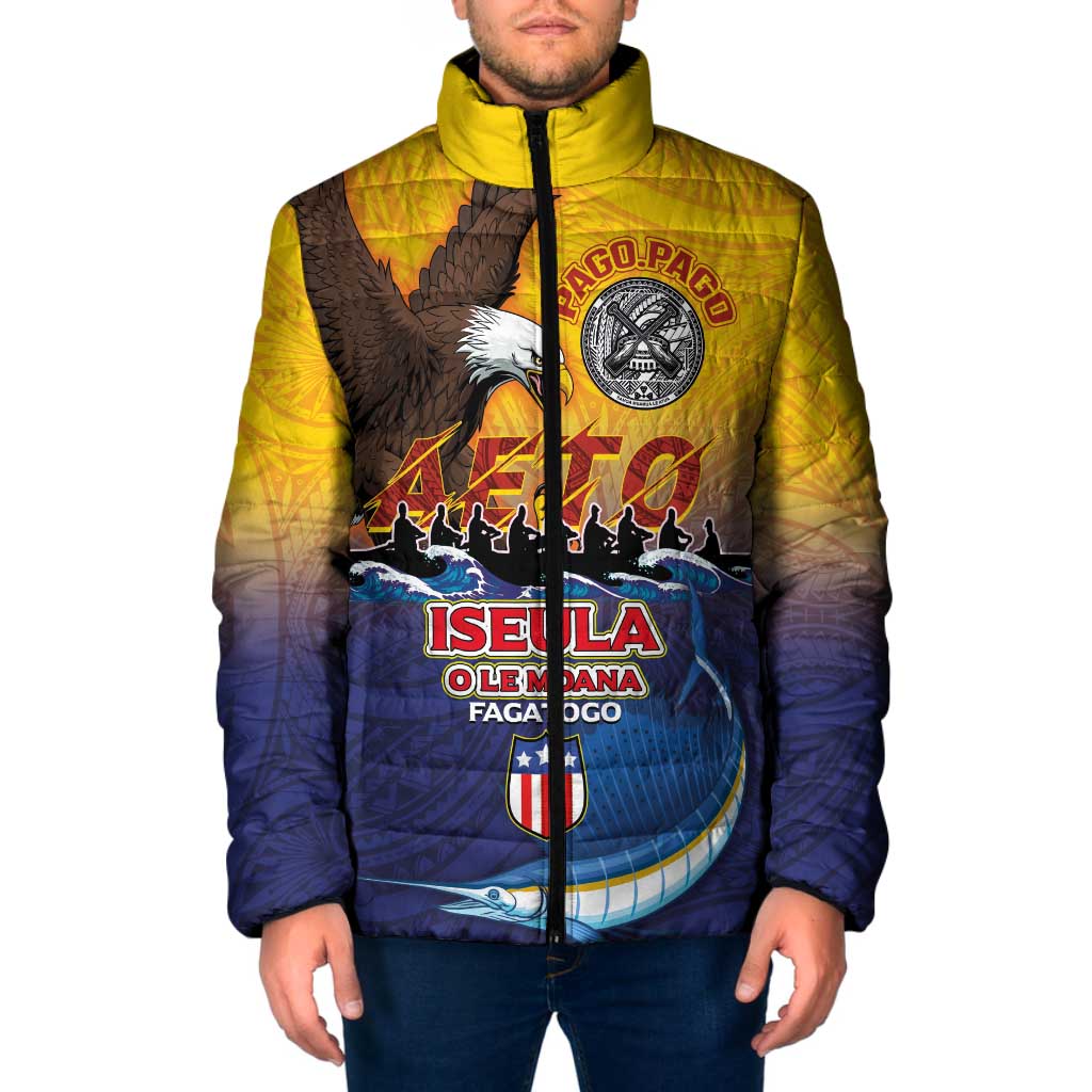 American Samoa Fautasi Padded Jacket Bald Eage and Sailfish with Kakau Motifs - Wonder Print Shop