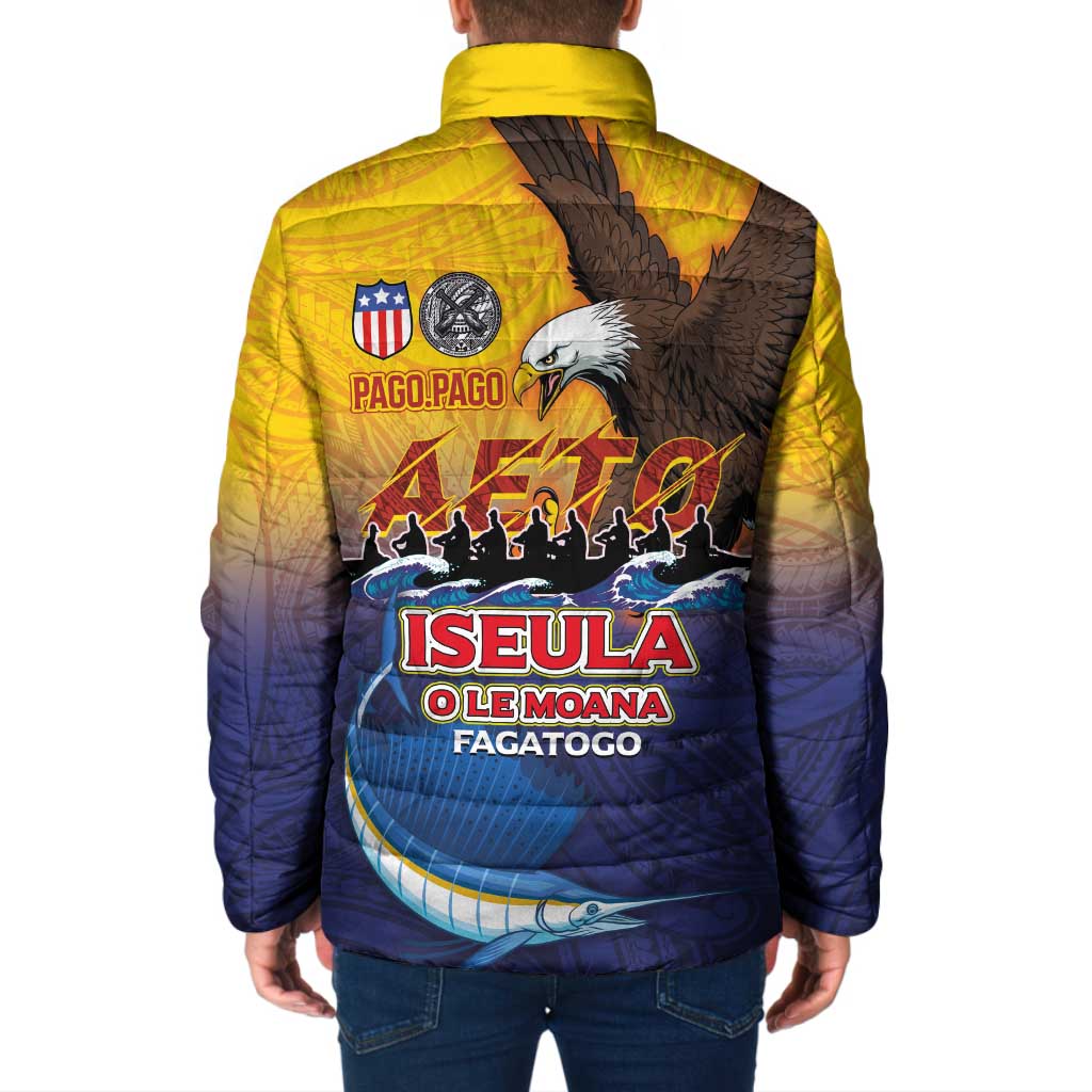 American Samoa Fautasi Padded Jacket Bald Eage and Sailfish with Kakau Motifs - Wonder Print Shop