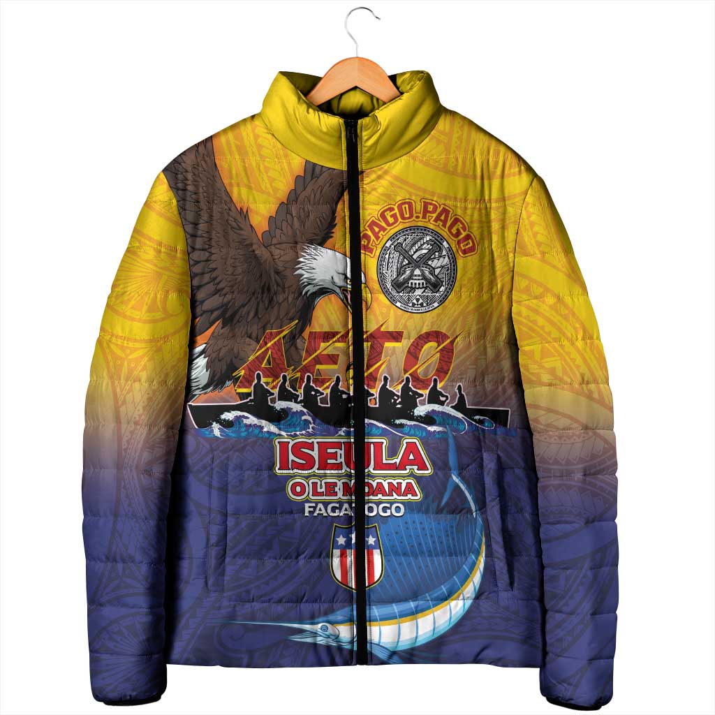 American Samoa Fautasi Padded Jacket Bald Eage and Sailfish with Kakau Motifs - Wonder Print Shop
