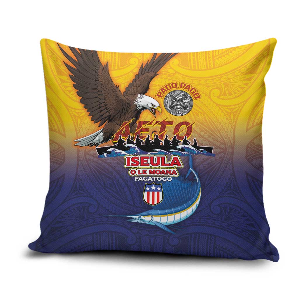 American Samoa Fautasi Pillow Cover Bald Eage and Sailfish with Kakau Motifs - Wonder Print Shop