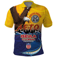 American Samoa Fautasi Polo Shirt Bald Eage and Sailfish with Kakau Motifs - Wonder Print Shop
