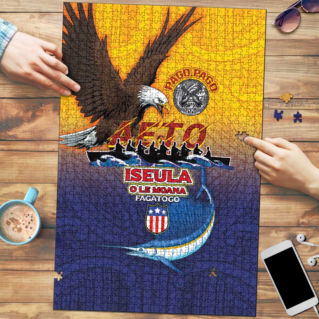 American Samoa Fautasi Puzzle Bald Eage and Sailfish with Kakau Motifs - Wonder Print Shop
