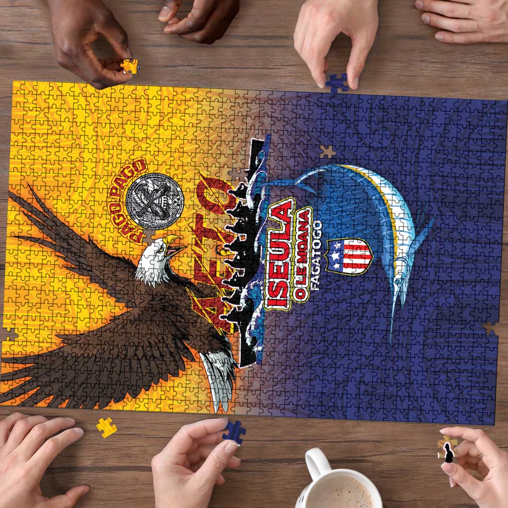American Samoa Fautasi Puzzle Bald Eage and Sailfish with Kakau Motifs - Wonder Print Shop