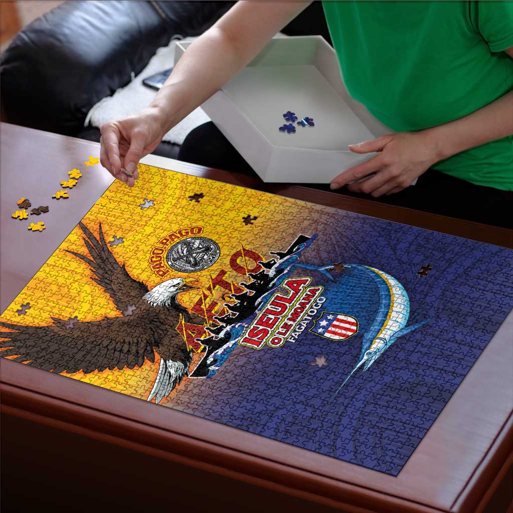 American Samoa Fautasi Puzzle Bald Eage and Sailfish with Kakau Motifs - Wonder Print Shop