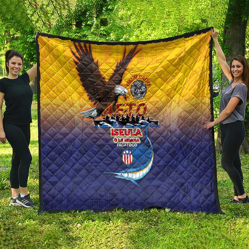 American Samoa Fautasi Quilt Bald Eage and Sailfish with Kakau Motifs - Wonder Print Shop