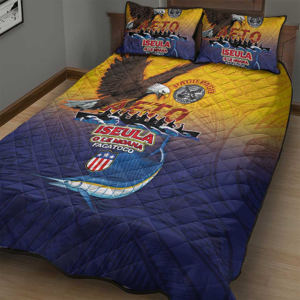 American Samoa Fautasi Quilt Bed Set Bald Eage and Sailfish with Kakau Motifs - Wonder Print Shop