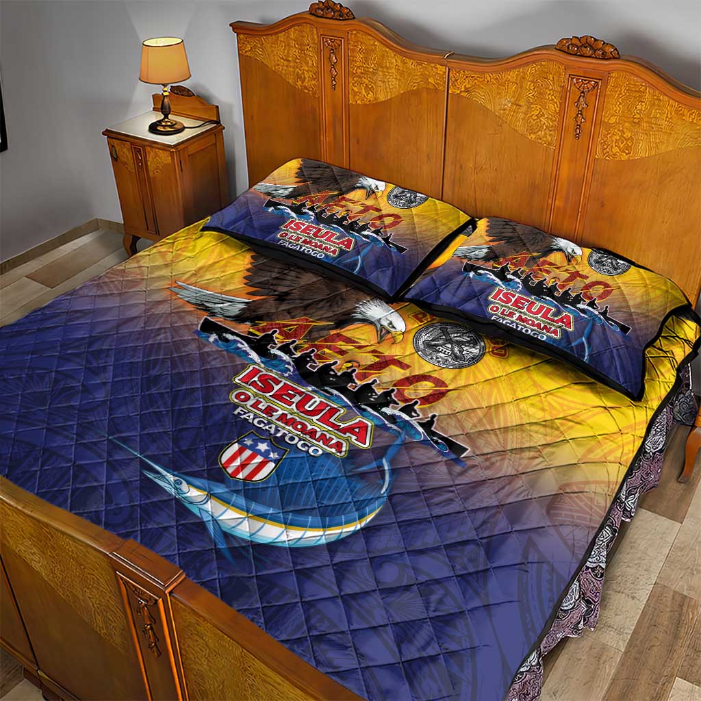American Samoa Fautasi Quilt Bed Set Bald Eage and Sailfish with Kakau Motifs - Wonder Print Shop