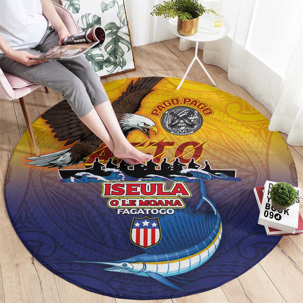American Samoa Fautasi Round Carpet Bald Eage and Sailfish with Kakau Motifs - Wonder Print Shop
