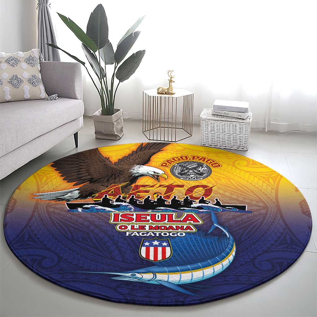 American Samoa Fautasi Round Carpet Bald Eage and Sailfish with Kakau Motifs - Wonder Print Shop