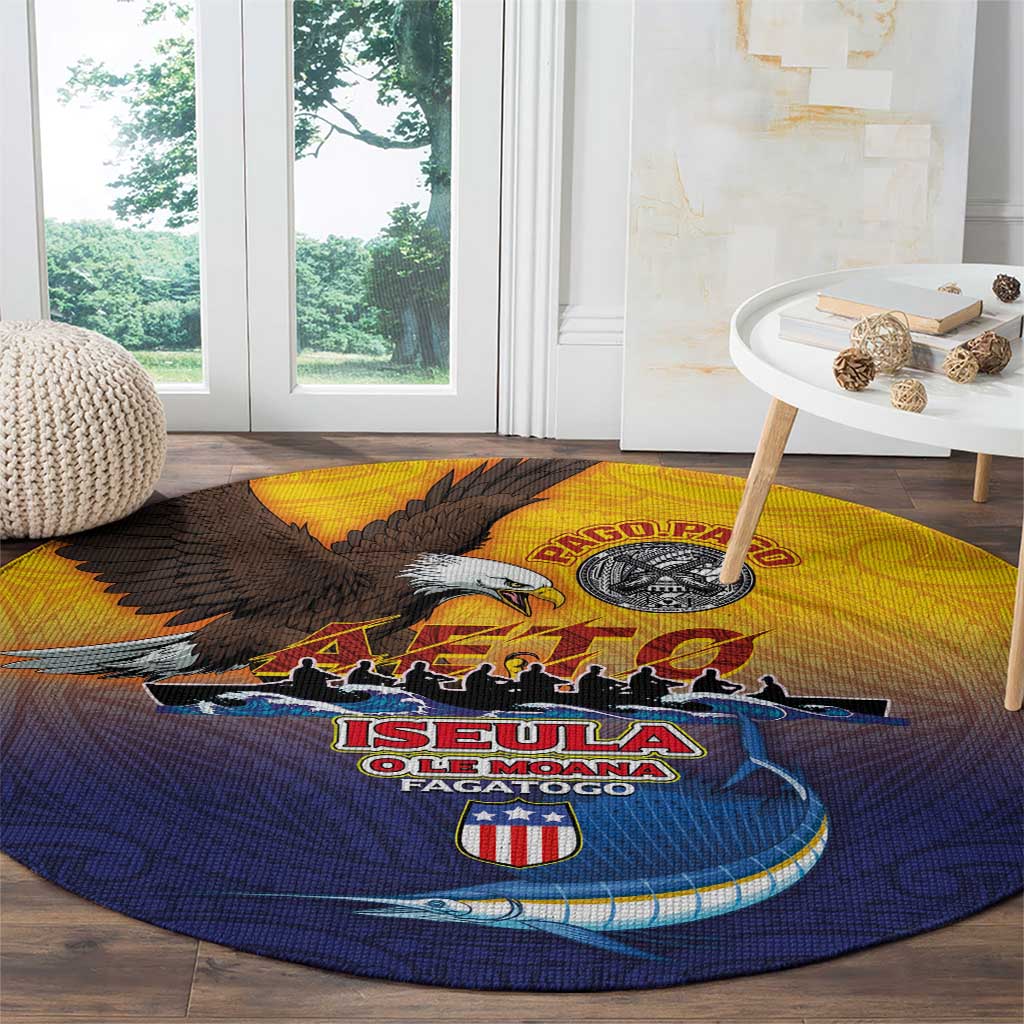 American Samoa Fautasi Round Carpet Bald Eage and Sailfish with Kakau Motifs - Wonder Print Shop